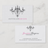 白エレガントと黒のシャンデリアのインテリアデザイン 名刺 (正面/裏面)