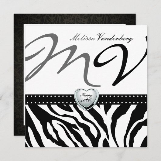 白エレガントと黒のゼブラが40日目を祝う 招待状 (正面/裏面)