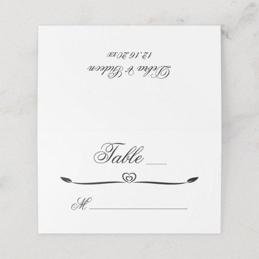 白エレガントと黒のハートが栄え結婚る プレイスカード (外部開封)