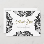 白エレガントと黒のバラ ポストカード (正面/裏面)