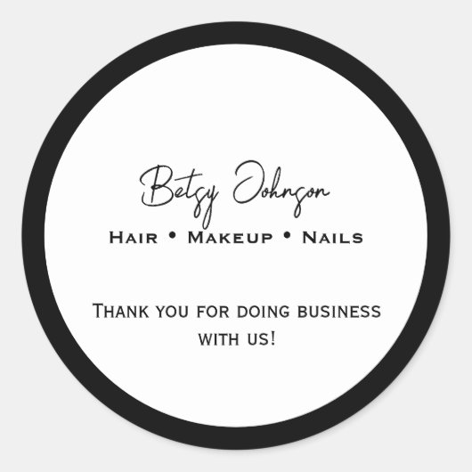 白エレガントと黒のビジネス感謝ステッカー ラウンドシール (正面)