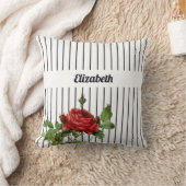 白エレガントと黒のピンストライプのバラと名前 クッション (ブランケット)