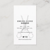 白エレガントと黒のヘアカットとシャーブの理容師 名刺 (裏面)