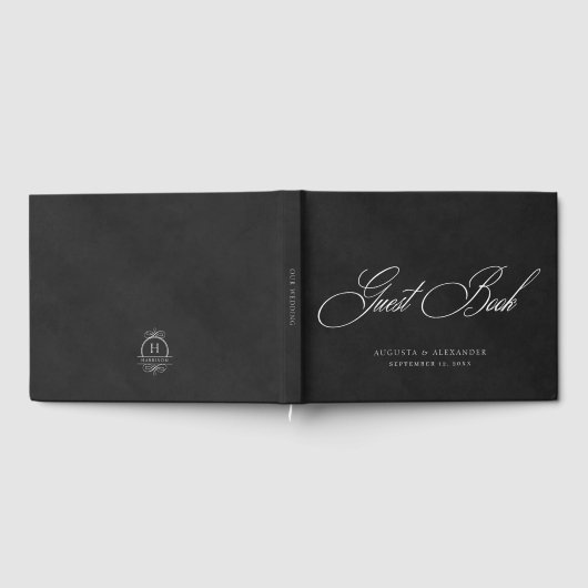 白エレガントと黒のベルベットの模倣結婚の ゲストブック (全面)