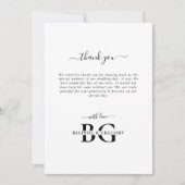 白エレガントと黒のモノグラムイニシャル結婚ズ サンキューカード (正面)