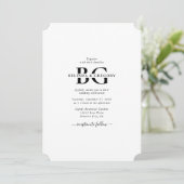 白エレガントと黒のモノグラムイニシャル結婚ズ 招待状 (スタンド正面)