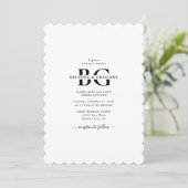 白エレガントと黒のモノグラムイニシャル結婚ズ 招待状 (スタンド正面)