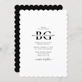 白エレガントと黒のモノグラムイニシャル結婚ズ 招待状