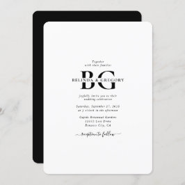 白エレガントと黒のモノグラムイニシャル結婚ズ 招待状