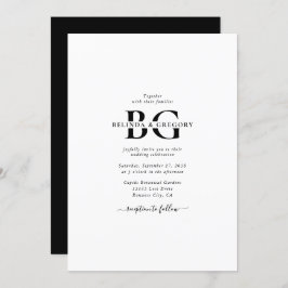 白エレガントと黒のモノグラムイニシャル結婚ズ 招待状