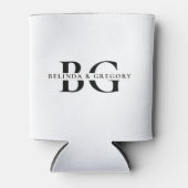 白エレガントと黒のモノグラムイニシャル結婚ズ 缶クーラー (正面)