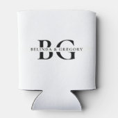 白エレガントと黒のモノグラムイニシャル結婚ズ 缶クーラー (裏面)