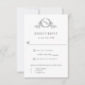 白エレガントと黒のモノグラム（食事なし） 出欠カード (正面)