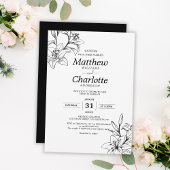 白エレガントと黒のユリ結婚の花 招待状