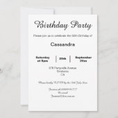 白エレガントと黒のレース誕生日パーティーブラック 招待状 (正面)