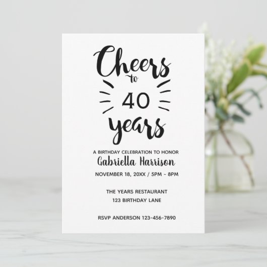 白エレガントと黒の応援から40歳の誕生日 招待状 (スタンド正面)