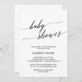 白エレガントと黒の書道の赤ちゃんシャワー 招待状 (正面/裏面)