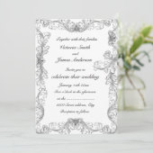 白エレガントと黒の枠結婚組み 招待状 (スタンド正面)