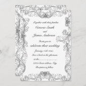 白エレガントと黒の枠結婚組み 招待状 (正面/裏面)