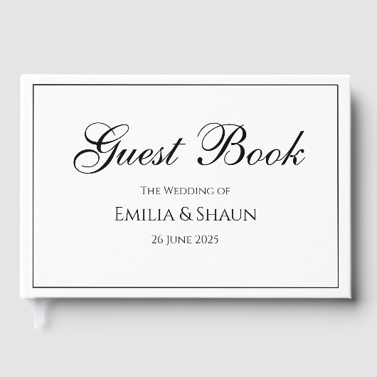 白エレガントと黒の結婚ゲストブック ゲストブック (正面)