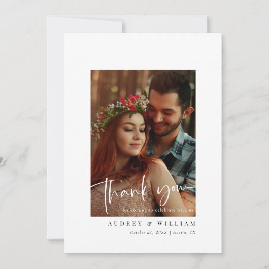 白エレガントと黒の署名写真 サンキューカード (正面)