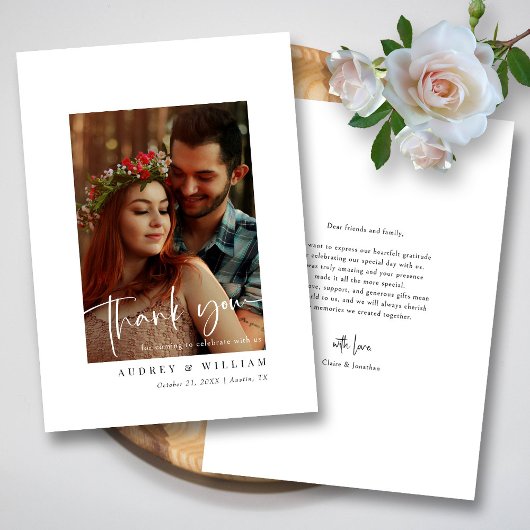 白エレガントと黒の署名写真 サンキューカード