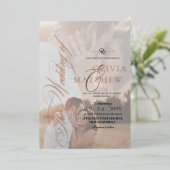 白エレガントと黒の金ゴールドモダン写真結婚 箔招待状 (立ち正面)