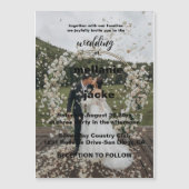 白エレガントと黒の金ゴールド縁ど写真結婚の マグネット招待状 (正面)