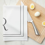 白エレガントと黒モノグラムの キッチンタオル (四つ折り)