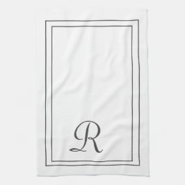 白エレガントと黒モノグラムの キッチンタオル