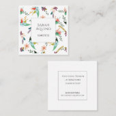 白エレガントに海綿花模様 スクエア名刺 (正面/裏面)