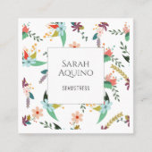 白エレガントに海綿花模様 スクエア名刺 (正面)