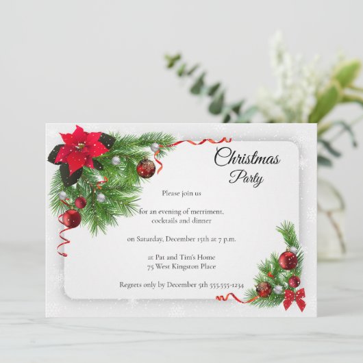 白エレガントのクリスマスパーティー 招待状 (スタンド正面)