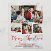 白エレガントのクリスマス家族の写真コラージュ シーズンカード (正面/裏面)