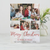 白エレガントのクリスマス家族の写真コラージュ シーズンカード (スタンド正面)