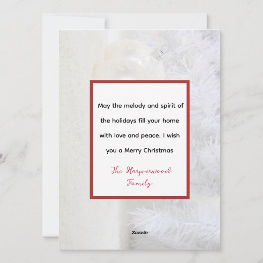 白エレガントのクリスマス家族の写真コラージュ シーズンカード (裏面)