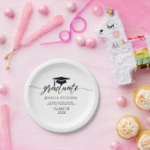 白エレガントのシンプル黒字書道 ペーパープレート (パーティー)