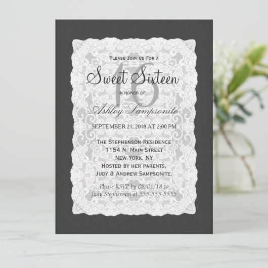 白エレガントのレース 招待状 (スタンド正面)