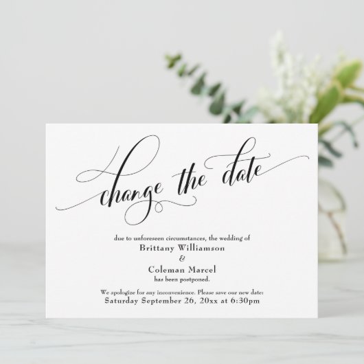 白エレガントの発表日の結婚変更 招待状 (スタンド正面)
