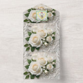 白エレガントの結婚レースとバラ オールインワン招待状 (内側)