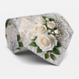 白エレガントの結婚レースとバラ ネクタイ