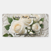 白エレガントの結婚レースとバラ 横断幕 (横)