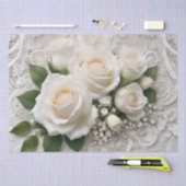 白エレガントの結婚レースとバラ 薄葉紙 (クラフト)