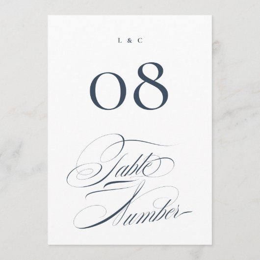 白エレガントの5結婚 x 7テーブル番号の海軍 招待状 (裏面)