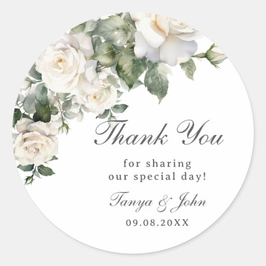 白エレガントアイボリーバラ結婚フローラブライダル ラウンドシール (正面)