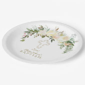 白エレガントアイボリー水彩色フローラバプテスマ ペーパープレート (アングル)