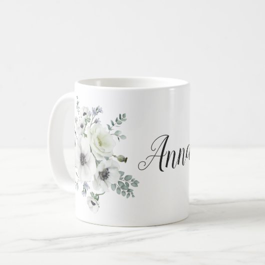 白エレガントアネモネプロテアユーカリプタス名 コーヒーマグカップ (正面左)