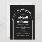 白エレガントアーチ黒結婚ブライダルシャワー 招待状 (正面)