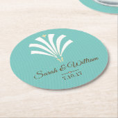 白エレガントアールデコパルメット |パーソナライズされた | ラウンドペーパーコースター (アングル)