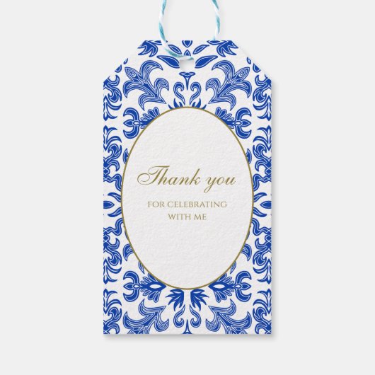 白エレガントイタリアンと青のバチェロレッテ ギフトタグ (裏面)